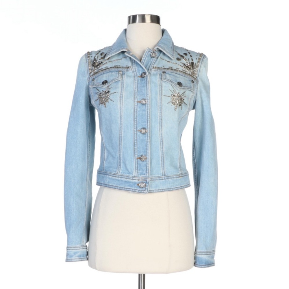 Roberto Cavalli Embellished Acid Wash Denim Jacket